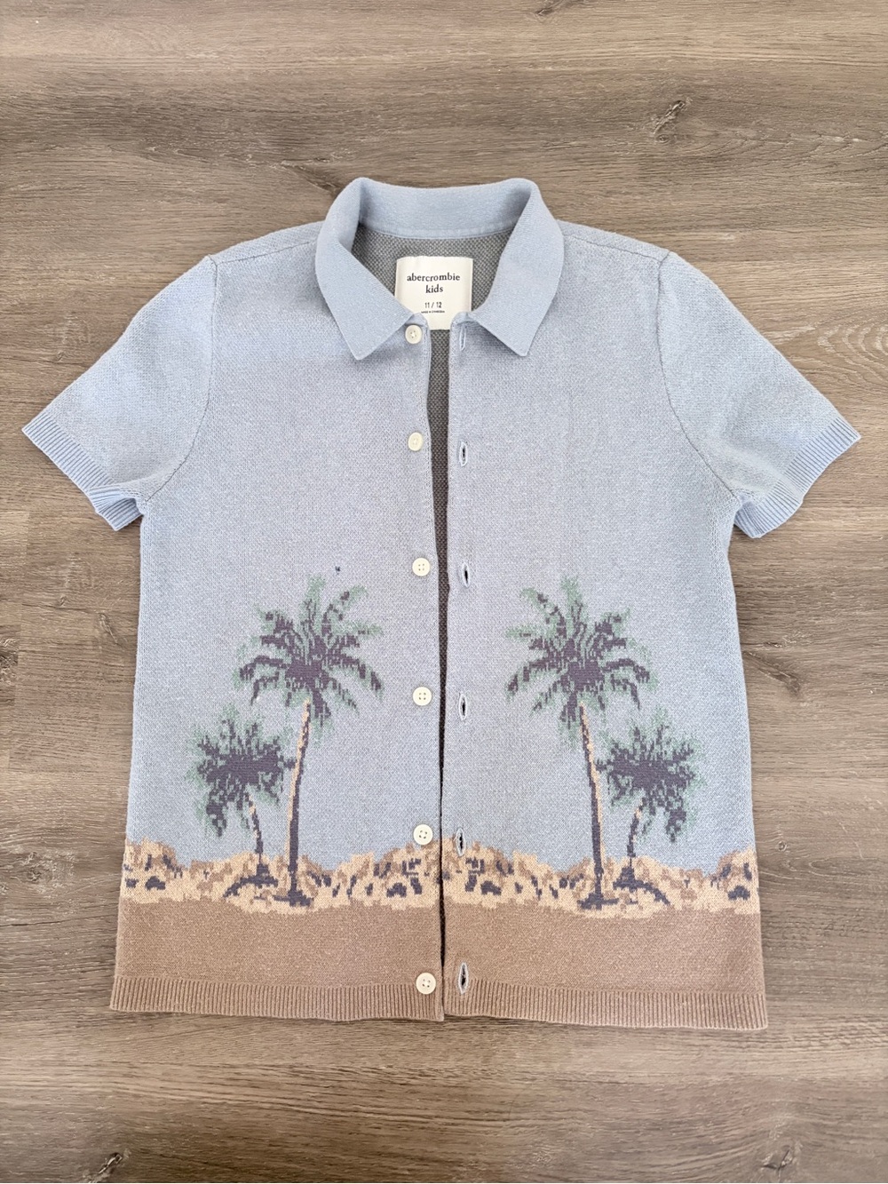 abercrombie kids light blue short sleeve button-down polo cardigan